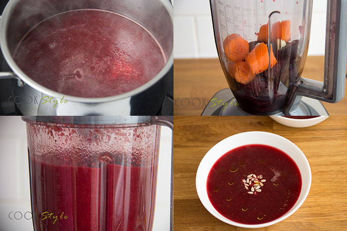 Beetroot and garlic soup. 4 steps