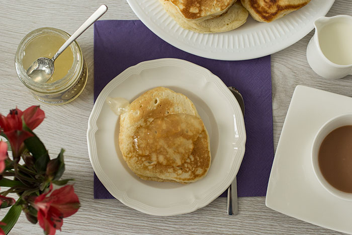 Drop Scones. Royal Recipes - drop scones made by Queen Elizabeth II. One pancake with jam on top