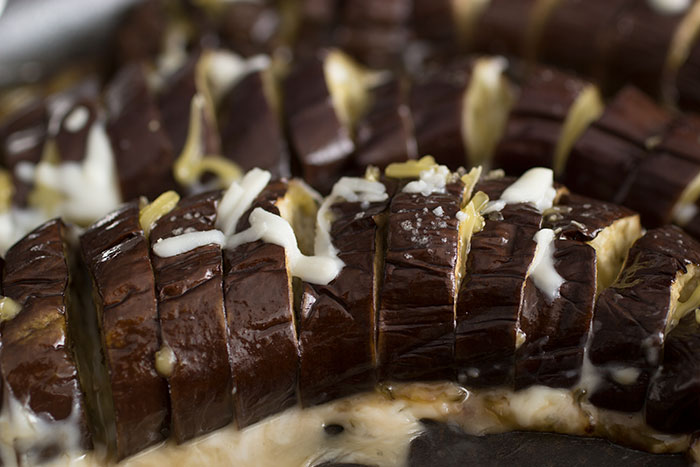 Cheesy Aubergines. Close up