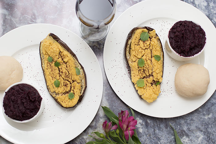 Aubergines Stuffed with Houmous