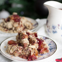 Plum Crumble with Mulled Wine Custard