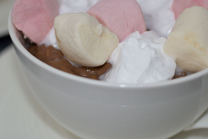 Hot chocolate porridge. Close up